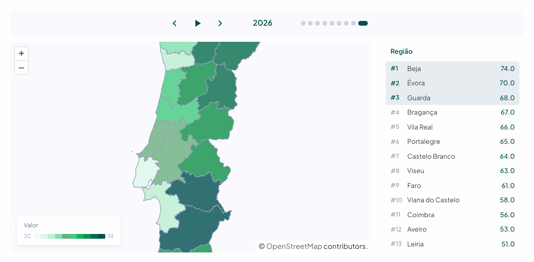 Vista de mapa territorial do WaySDG - um indicador distribuído pelo município