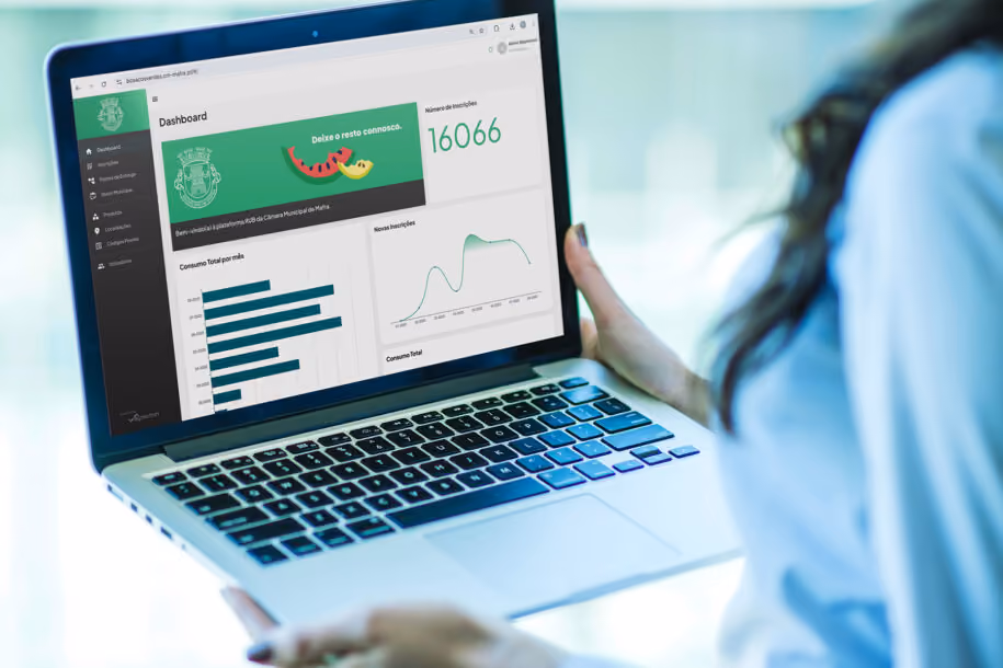 Capa do caso de Mafra: o dashboard da plataforma RUB num portátil